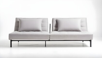 Obraz premium Sleek Light Gray Futon Sofa with Metal Frame – Modern Design and Versatile Functionality, sofa isolated on white