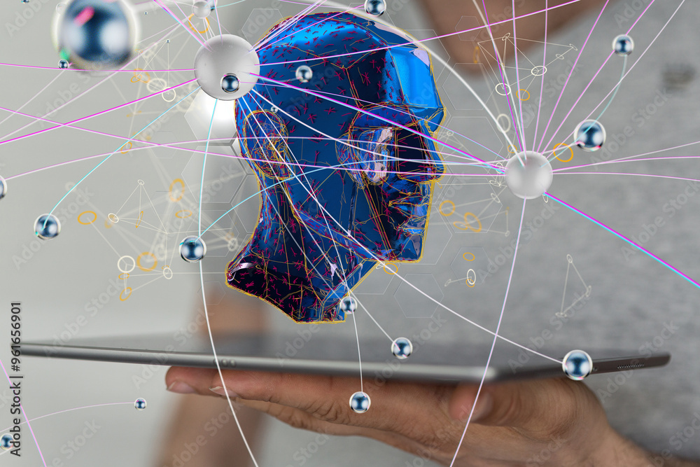 Poster human head and brain.deep learning , machine learning and artificial intelligence , ai technology,