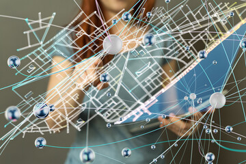 Neural network 3D illustration. Big data and cybersecurity