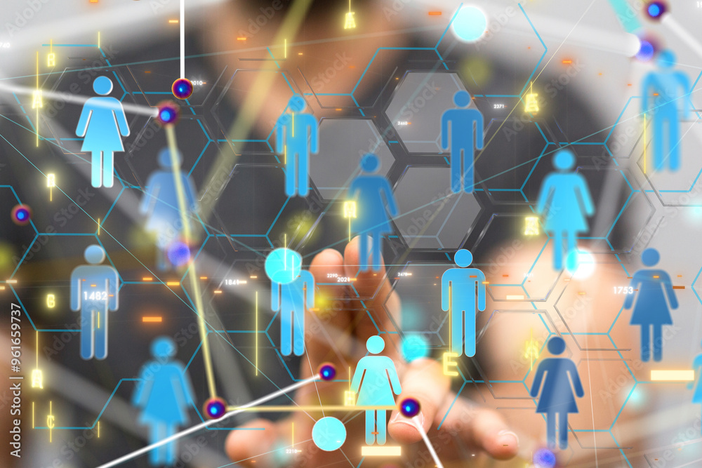 Aufkleber Global network. Blockchain. 3D illustration. Neural networks and artificial intelligence. Abstract