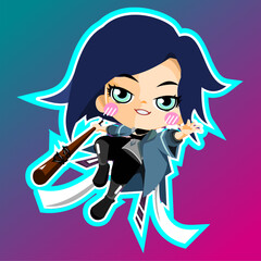 cute girl with baseball bat in cyberpunk style