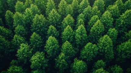 Aerial view of lush green forest canopy filled with dense trees during the daytime in a natural landscape