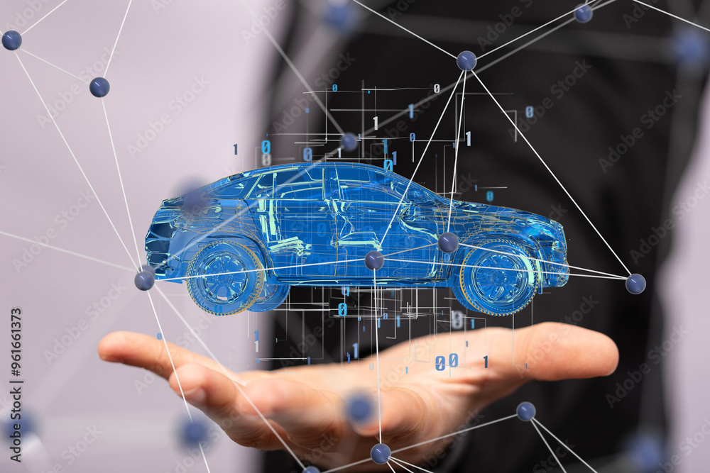 Poster Autonomous car with HUD graphic of Navigation system driving