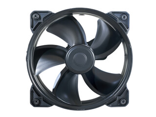 black plastic computer fan isolated on white or transparent png