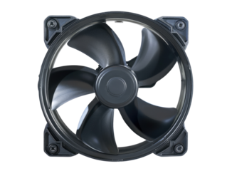 black plastic computer fan isolated on white or transparent png