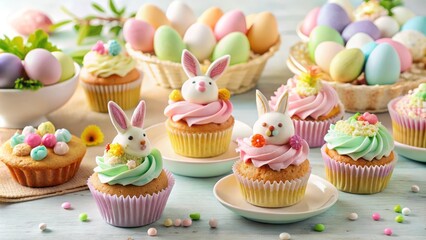 easter cupcakes with eggs and flowers
