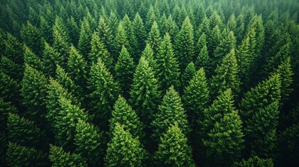 Aerial view of dense evergreen forest showcasing lush green trees in a serene natural landscape during daylight hours