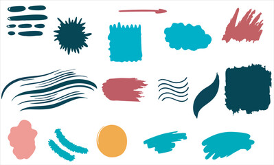 brushstroke vector set. Freehand border box decorative elements. Streak splash sale sticker backdrop batch