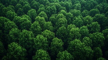 Aerial view capturing lush green trees in dense forest under bright daylight during summer