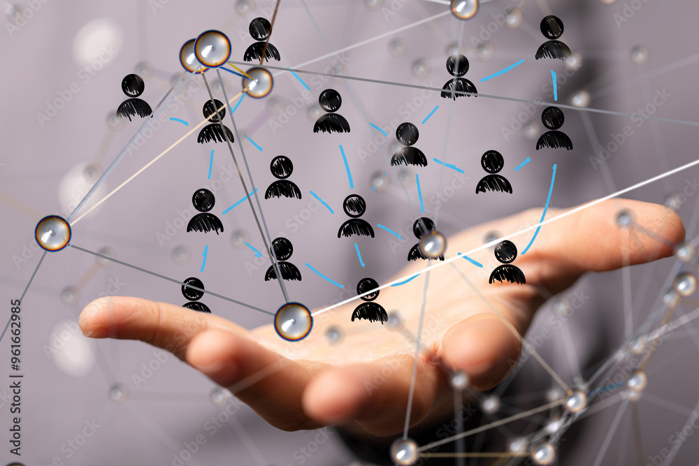 Poster Global network. Blockchain. 3D illustration. Neural networks and artificial intelligence. Abstract