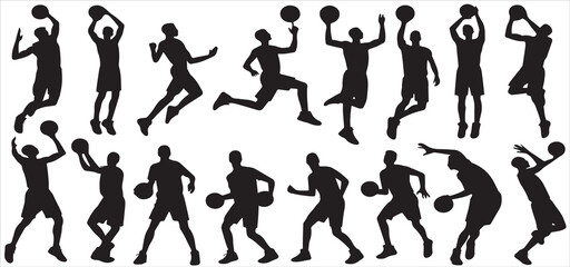basketball players silhouettes Vector set , basketball silhouettes,set basketball player in action with ball Vector