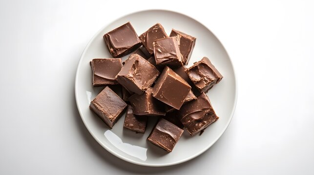 Delicious chocolate fudge squares on white plate – sweet treat arrangement for dessert lovers