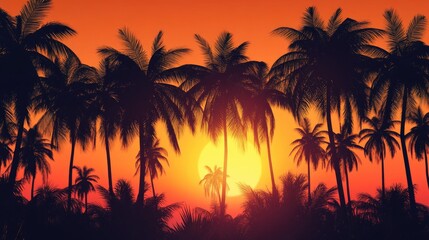 Obraz premium Serene Tropical Sunset with Palm Trees