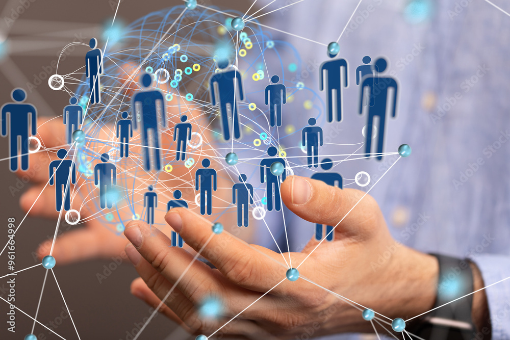 Leinwandbilder Global network. Blockchain. 3D illustration. Neural networks and artificial intelligence. Abstract