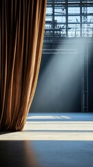 Velvet curtains open to reveal a Shakespearean stage set.