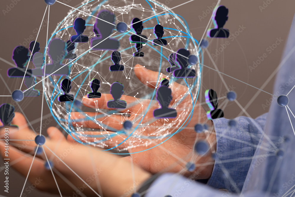 Leinwandbilder Global network. Blockchain. 3D illustration. Neural networks and artificial intelligence. Abstract