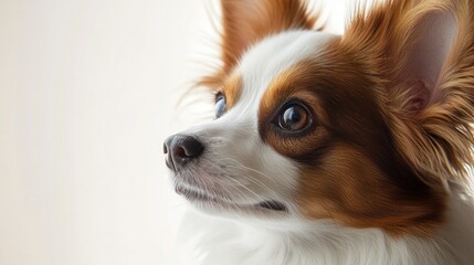 A close-up of a dog, showcasing its expressive eyes and fluffy fur.