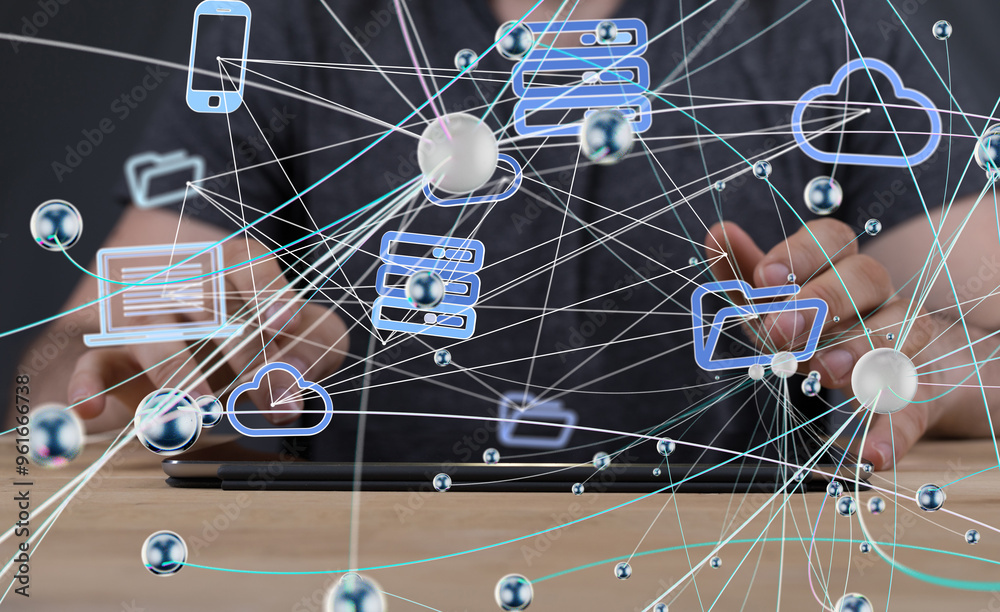 Poster conference Digital Network and data concept 3d