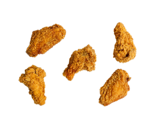 group of fried chicken wings arranged on transparent background, Top view.