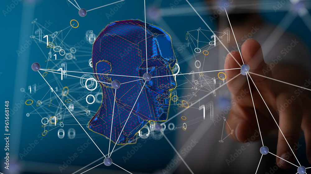 Aufkleber human head and brain.deep learning , machine learning and artificial intelligence , ai technology,