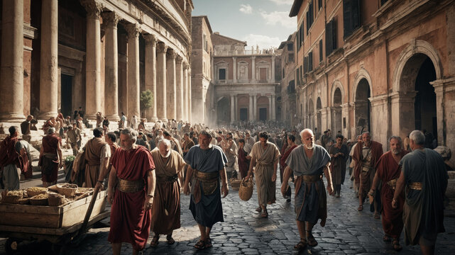 Ancient Rome street scene with people walking