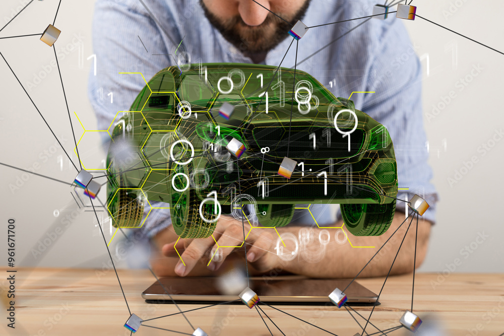 Aufkleber autonomous car with hud graphic of navigation system driving