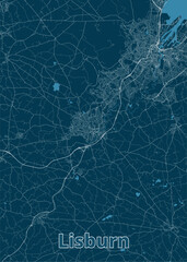 Lisburn, United Kingdom artistic blueprint map poster