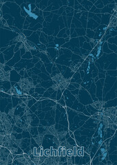 Lichfield, United Kingdom artistic blueprint map poster