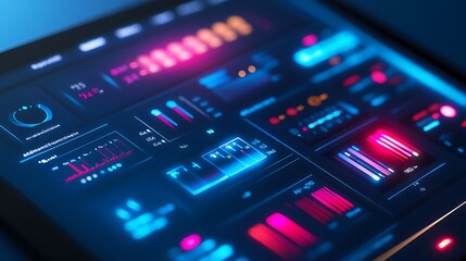 Obraz premium A highly detailed close-up of a smart home interface on a touchscreen, showing settings for lighting and temperature control, with a sharp focus and a solid colored backdrop