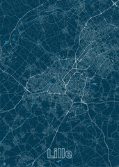 Lille, France artistic blueprint map poster