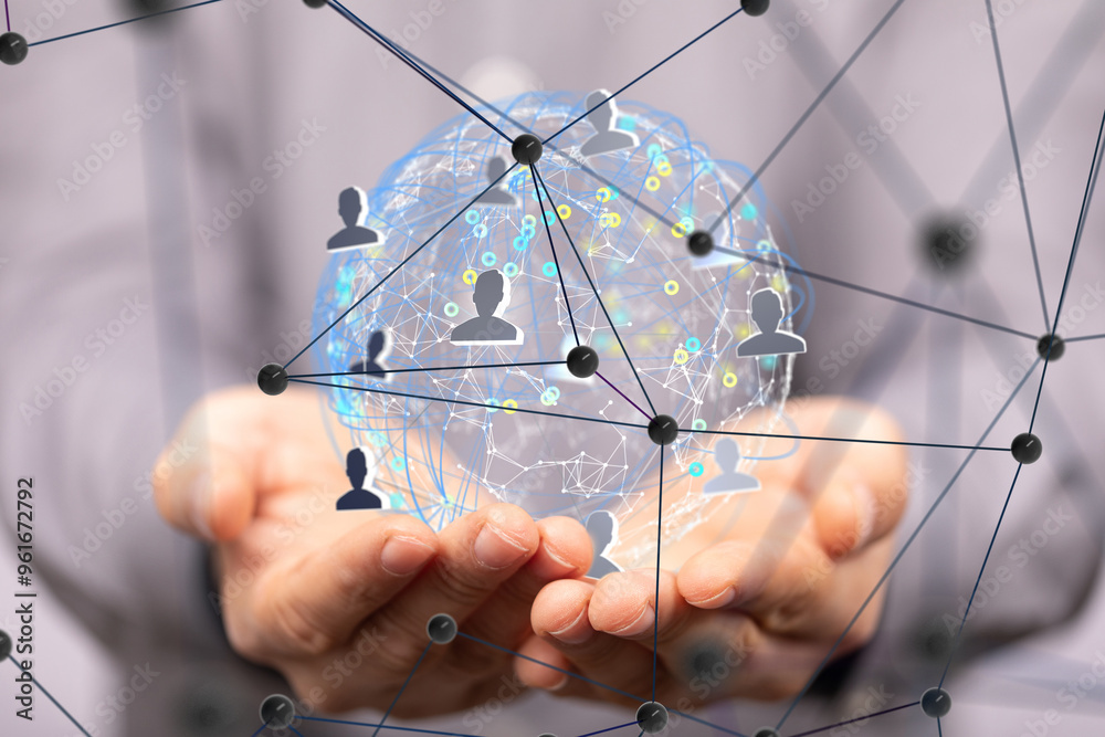 Leinwandbilder Global network. Blockchain. 3D illustration. Neural networks and artificial intelligence. Abstract