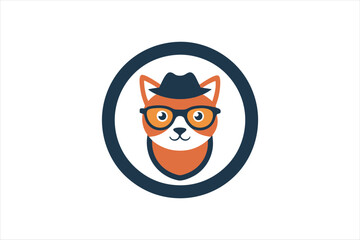 Fototapeta premium Logo in a circle with a cat in a hat and glasses. vector art illustration