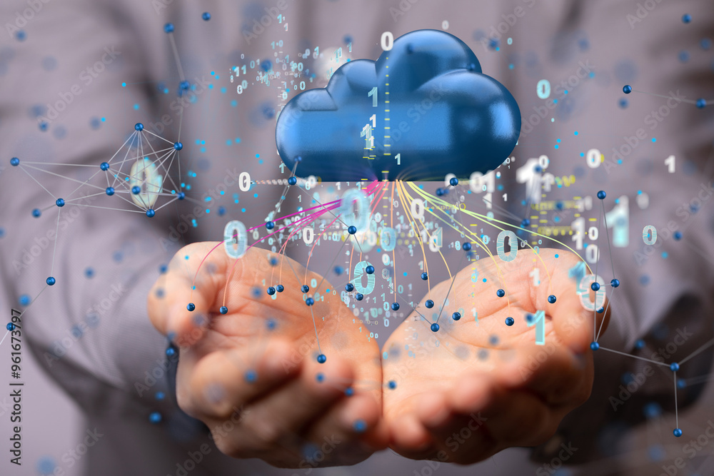 Poster artificial intelligence cloud technology. integrated digital web concept background