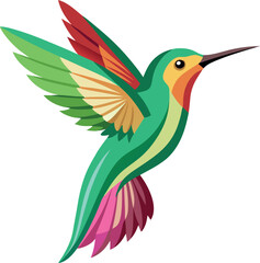 Colorful vector illustration of a hummingbird, showcasing its vibrant feathers and dynamic pose in a stylized design