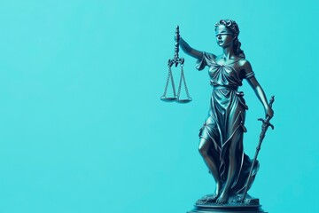 Fototapeta premium Lady Justice statue in law on blue background. Law and justice concept , ai