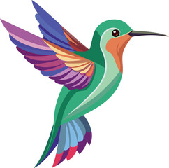 Obraz premium Colorful vector illustration of a hummingbird, showcasing its vibrant feathers and dynamic pose in a stylized design