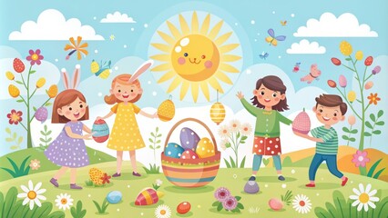 Obraz premium children playing with easter eggs