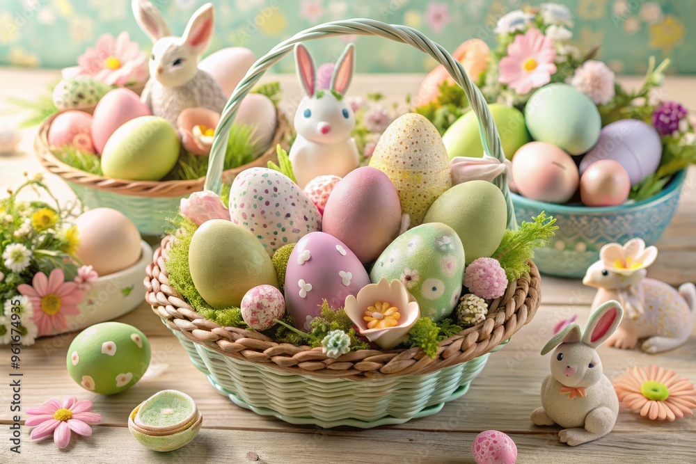 Wall mural easter basket with eggs and bunny