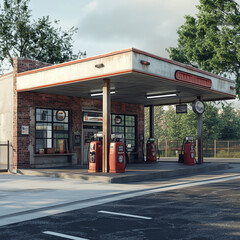 detailed depiction of an old-style Gulf gas station