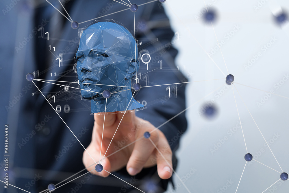Poster human head and brain.deep learning , machine learning and artificial intelligence , ai technology,