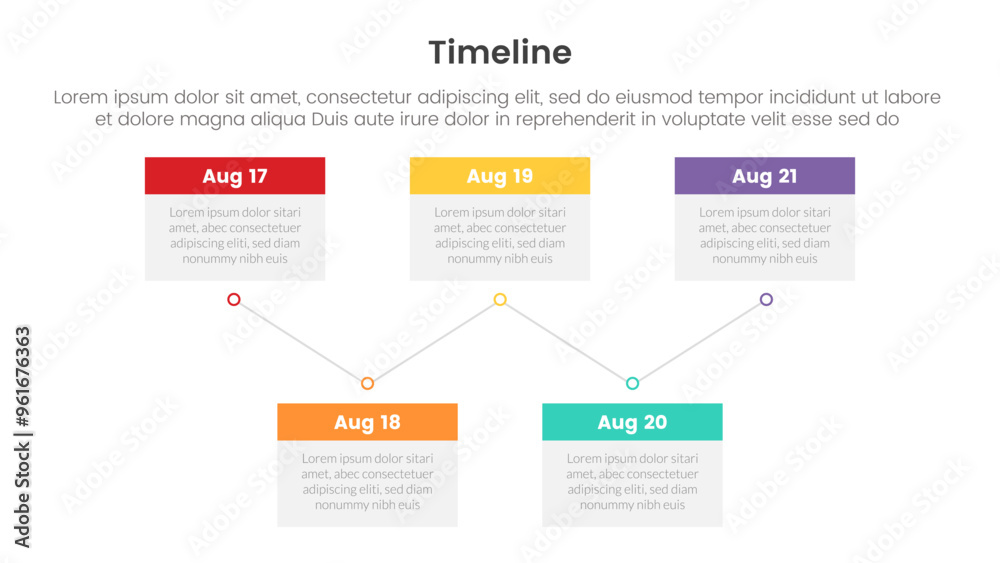 Poster timeline set of point infographic with calendar box up and down with 5 point for slide presentation 