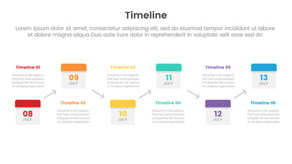 Obraz premium timeline set of point infographic with date calendar box linked arrow up and down with 6 point for slide presentation template
