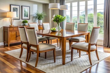 Obraz premium A sleek and sophisticated modern dining room table boasts a protective pad, elevating its durability and style, perfect