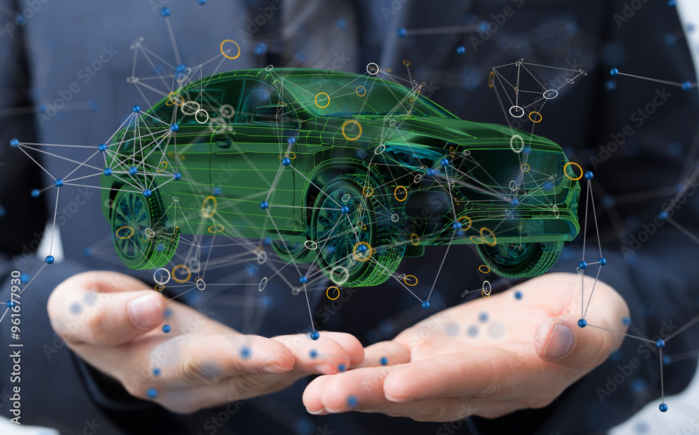 Poster Autonomous car with HUD graphic of Navigation system driving