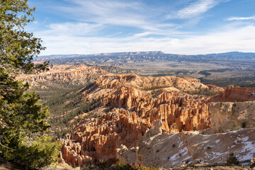 Scenic views of red rock and hoodoos at Bryce Canyon National Park in Utah.