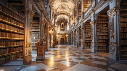 Fototapeta premium A library where each book cover is embedded with gold and silver, shining with knowledge about savings and investments