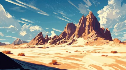 Naklejka premium Desert landscape with towering sand dunes, capturing the raw beauty of the wilderness.