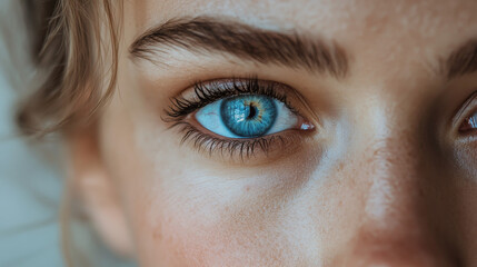 Fototapeta premium Close View to Blue Eyes - Micro Photography Portrait Enhanced With Ai