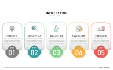 Business infographic template. 5 Step timeline journey. Process diagram, 5 options on white background, Infograph elements vector illustration.