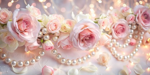 Elegant Rose Petal Garland in Soft Pinks and Whites Romantic Whimsical Photography Soft Focus Ethereal Luxurious Pearl Accents